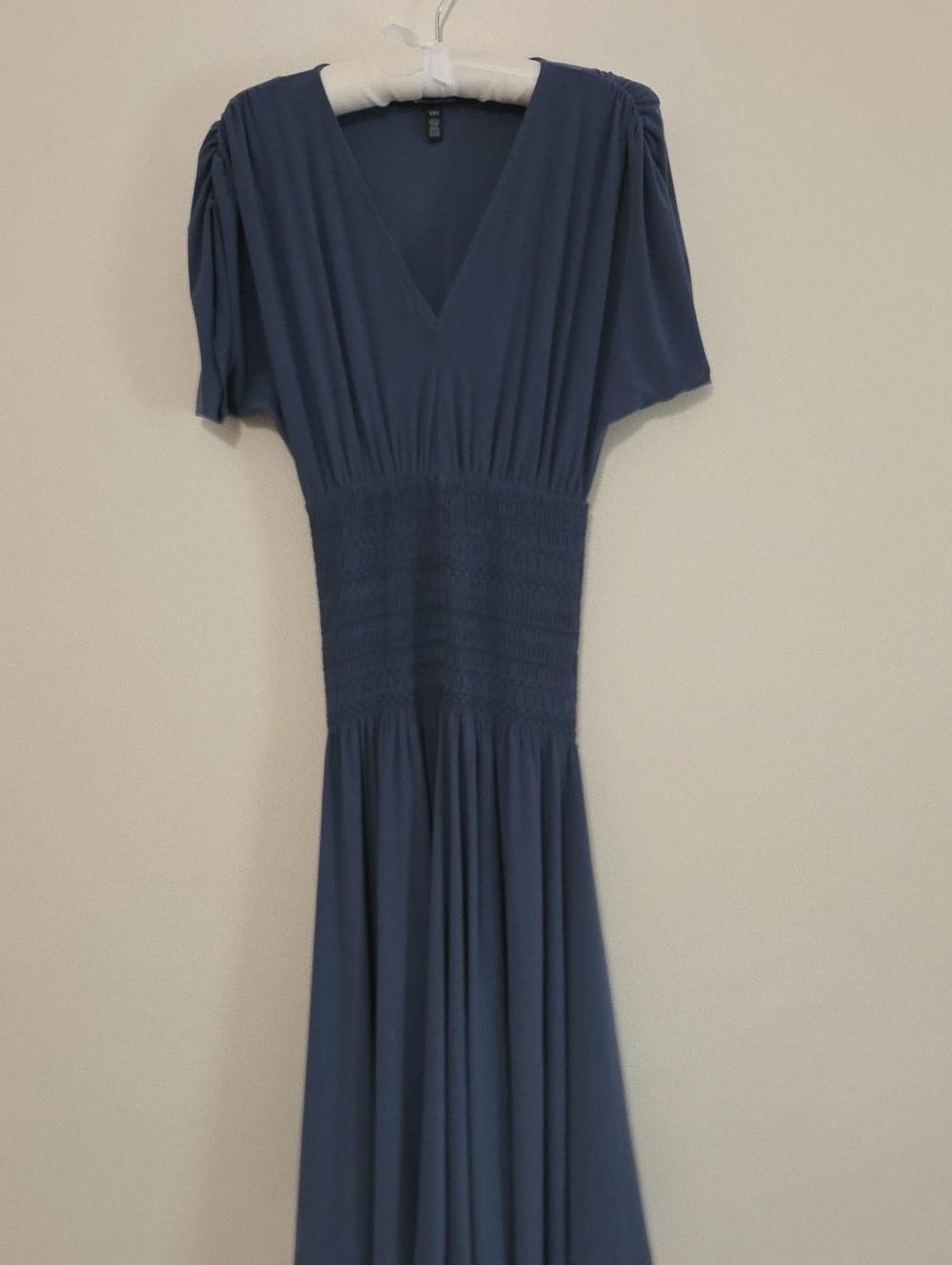 White House Black Market Blue V-Neck Smocked Waist Maxi Dress